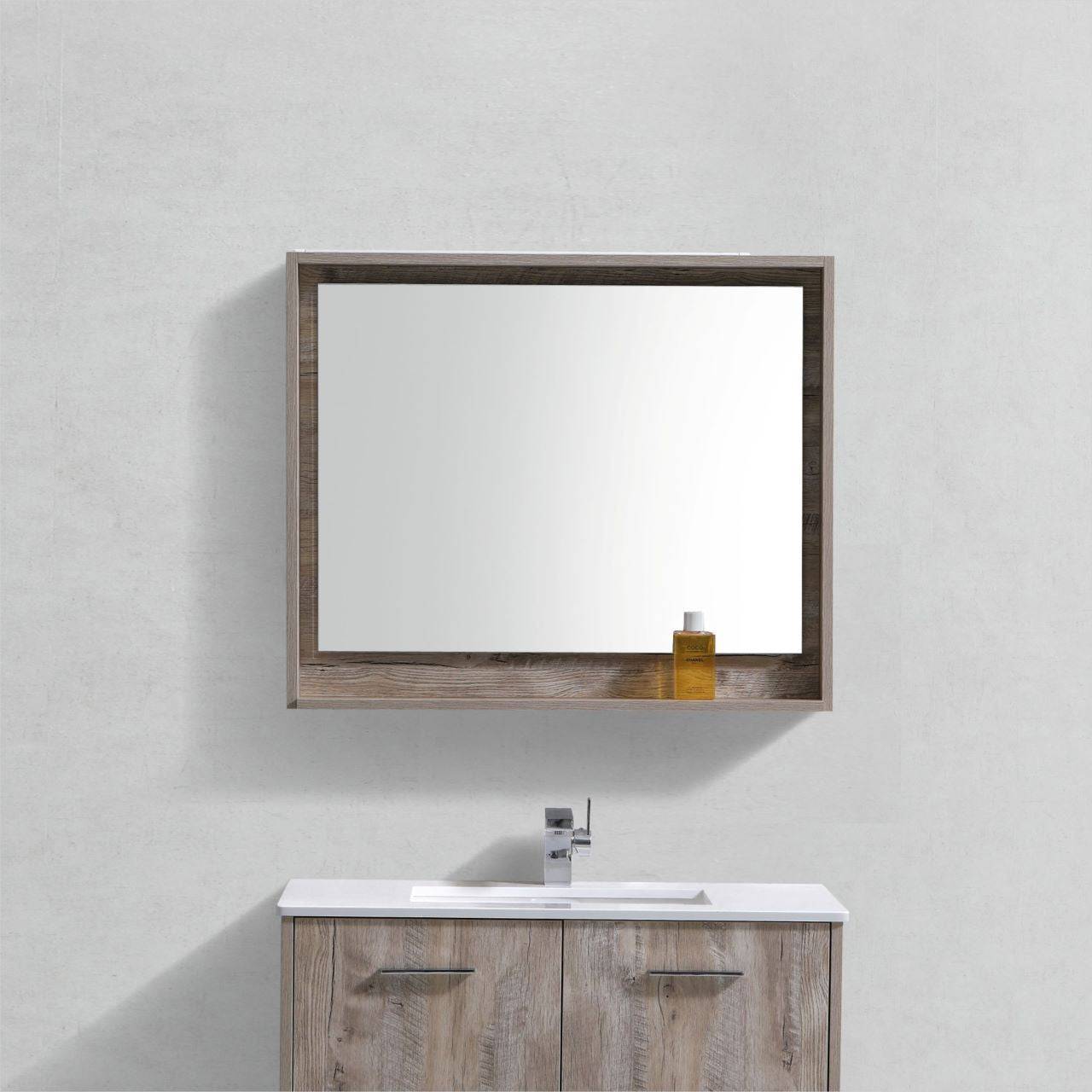 Kube Bath 36" Wide Bathroom Mirror With Shelf – Nature Wood - Renoz