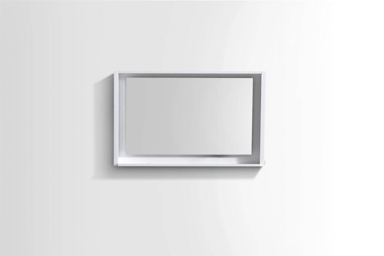 Kube Bath 40" Wide Bathroom Mirror With Shelf – High Gloss White - Renoz