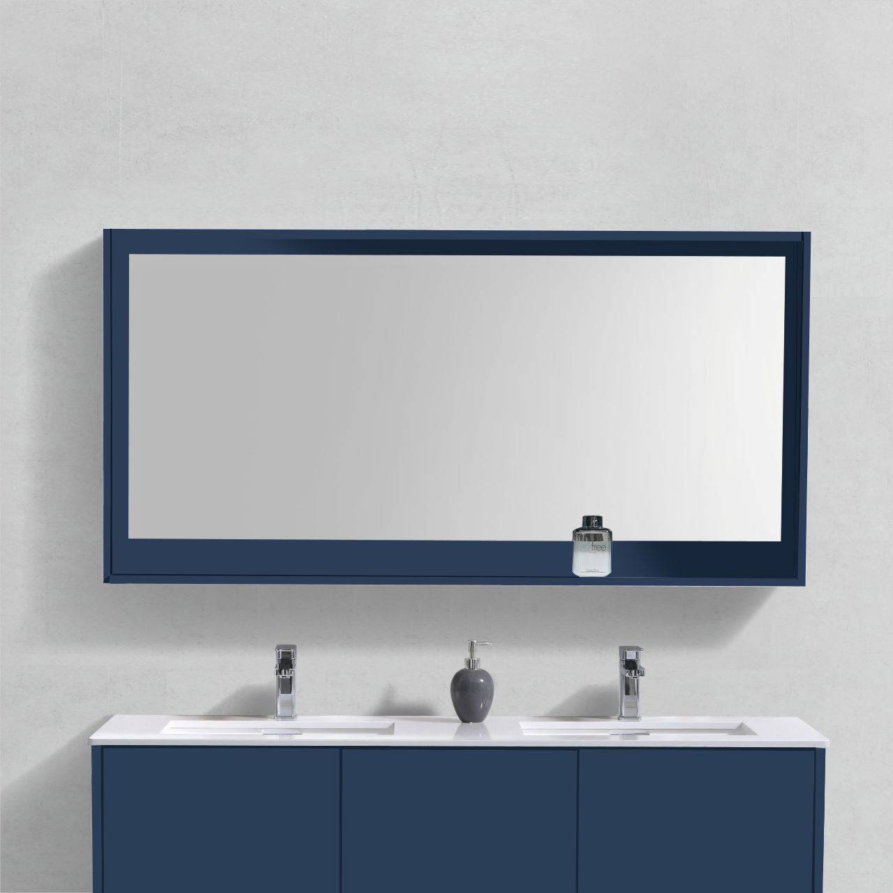 Kube Bath 48″ Wide Mirror W/ Shelf – Gloss Blue - Renoz