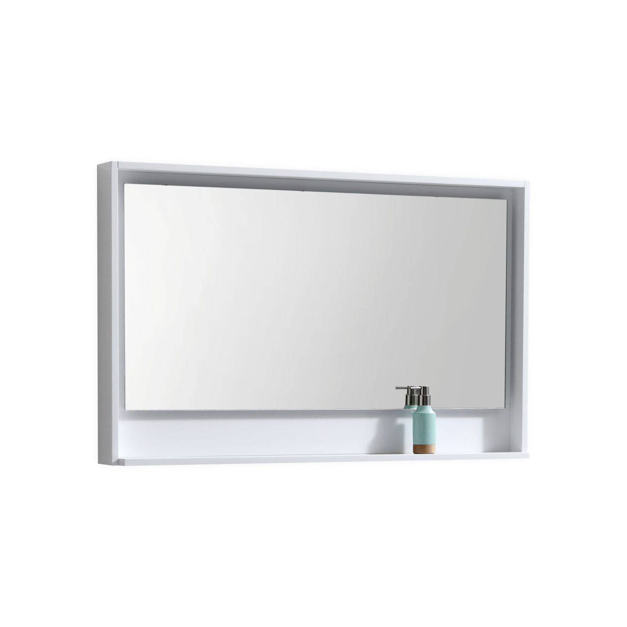 Kube Bath 48" Wide Bathroom Mirror With Shelf – High Gloss White - Renoz