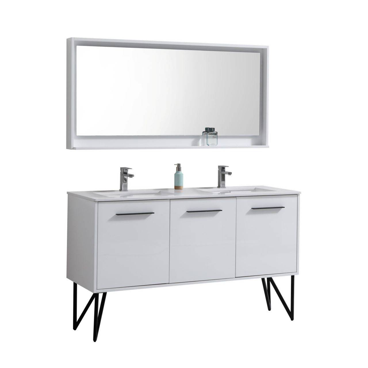 Kube Bath Bosco 60" Bathroom Vanity Double Sink White Quartz Countertop With 2 Doors And 2 Drawers KB60D - Renoz