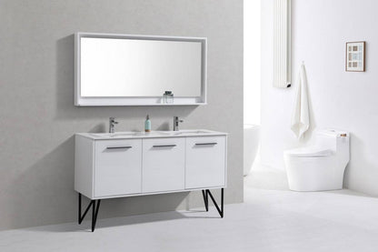 Kube Bath Bosco 60" Bathroom Vanity Double Sink White Quartz Countertop With 2 Doors And 2 Drawers KB60D - Renoz