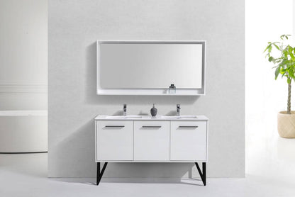 Kube Bath Bosco 60" Bathroom Vanity Double Sink White Quartz Countertop With 2 Doors And 2 Drawers KB60D - Renoz