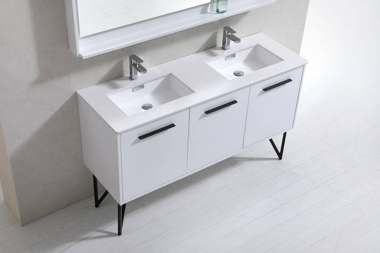 Kube Bath Bosco 60" Bathroom Vanity Double Sink White Quartz Countertop With 2 Doors And 2 Drawers KB60D - Renoz