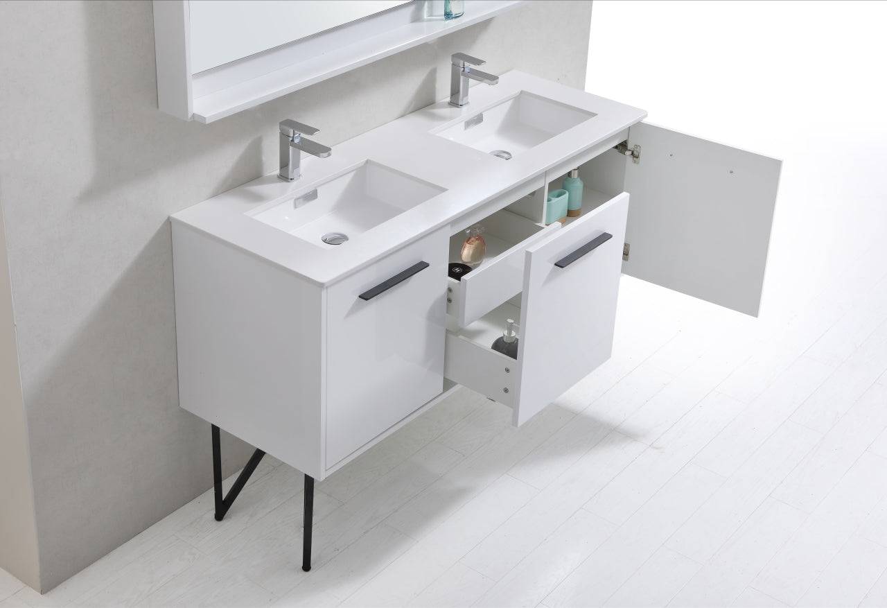 Kube Bath Bosco 60" Bathroom Vanity Double Sink White Quartz Countertop With 2 Doors And 2 Drawers KB60D - Renoz