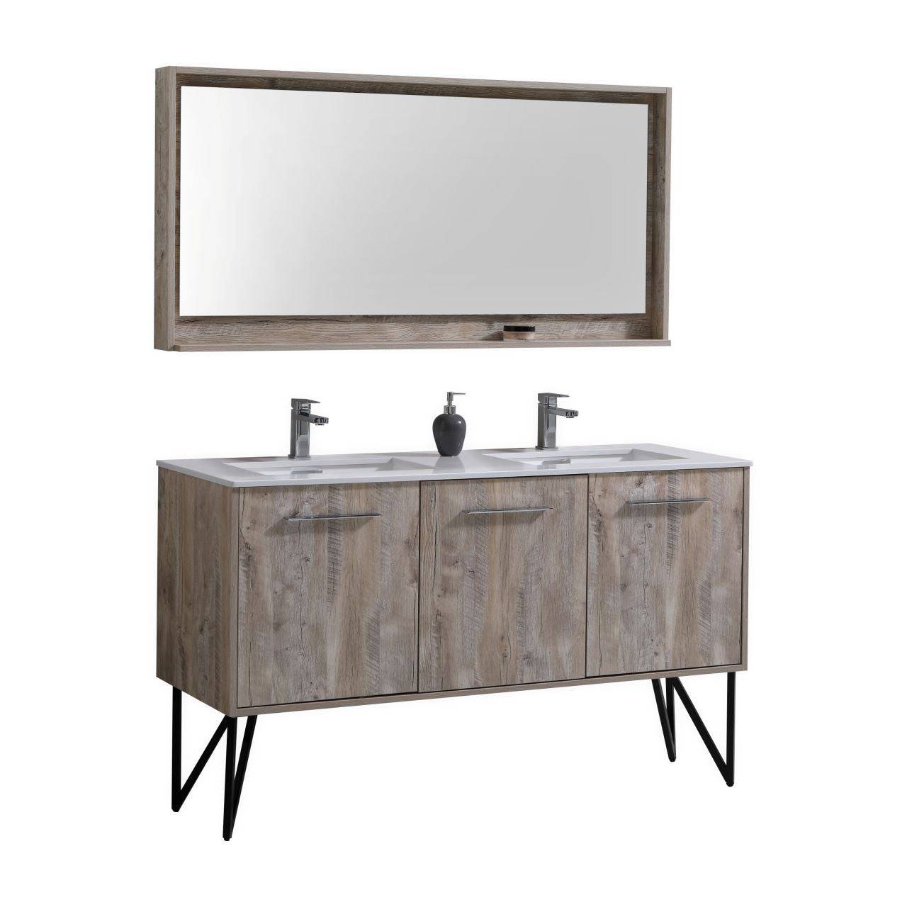 Kube Bath Bosco 60" Bathroom Vanity Double Sink White Quartz Countertop With 2 Doors And 2 Drawers KB60D - Renoz