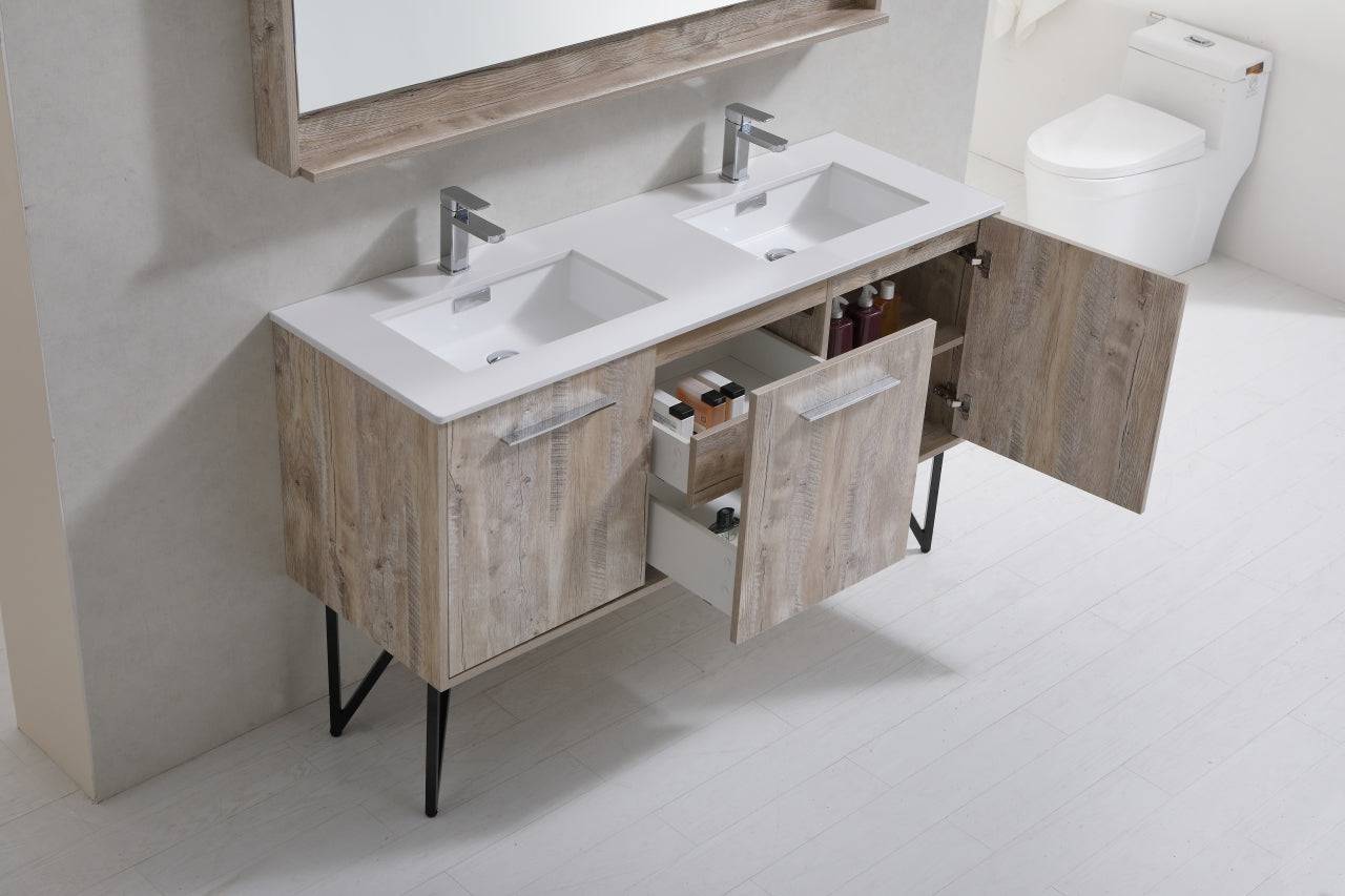 Kube Bath Bosco 60" Bathroom Vanity Double Sink White Quartz Countertop With 2 Doors And 2 Drawers KB60D - Renoz