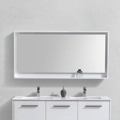 Kube Bath 60" Wide Bathroom Mirror With Shelf – High Gloss White - Renoz