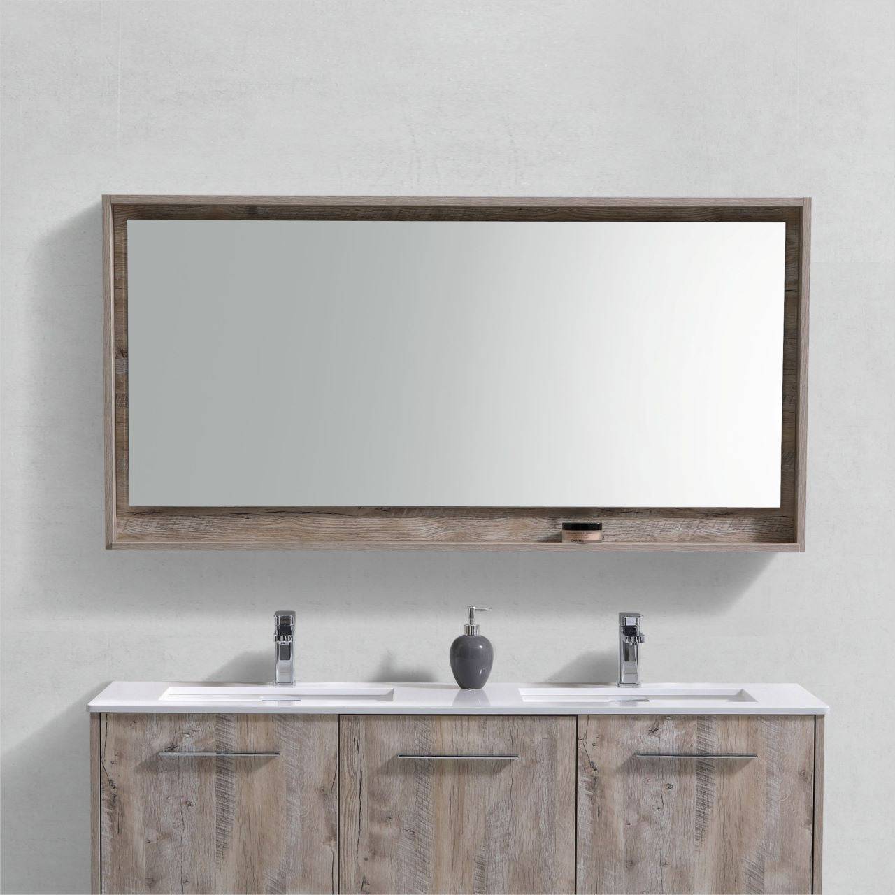 Kube Bath 60" Wide Bathroom Mirror With Shelf – Nature Wood - Renoz