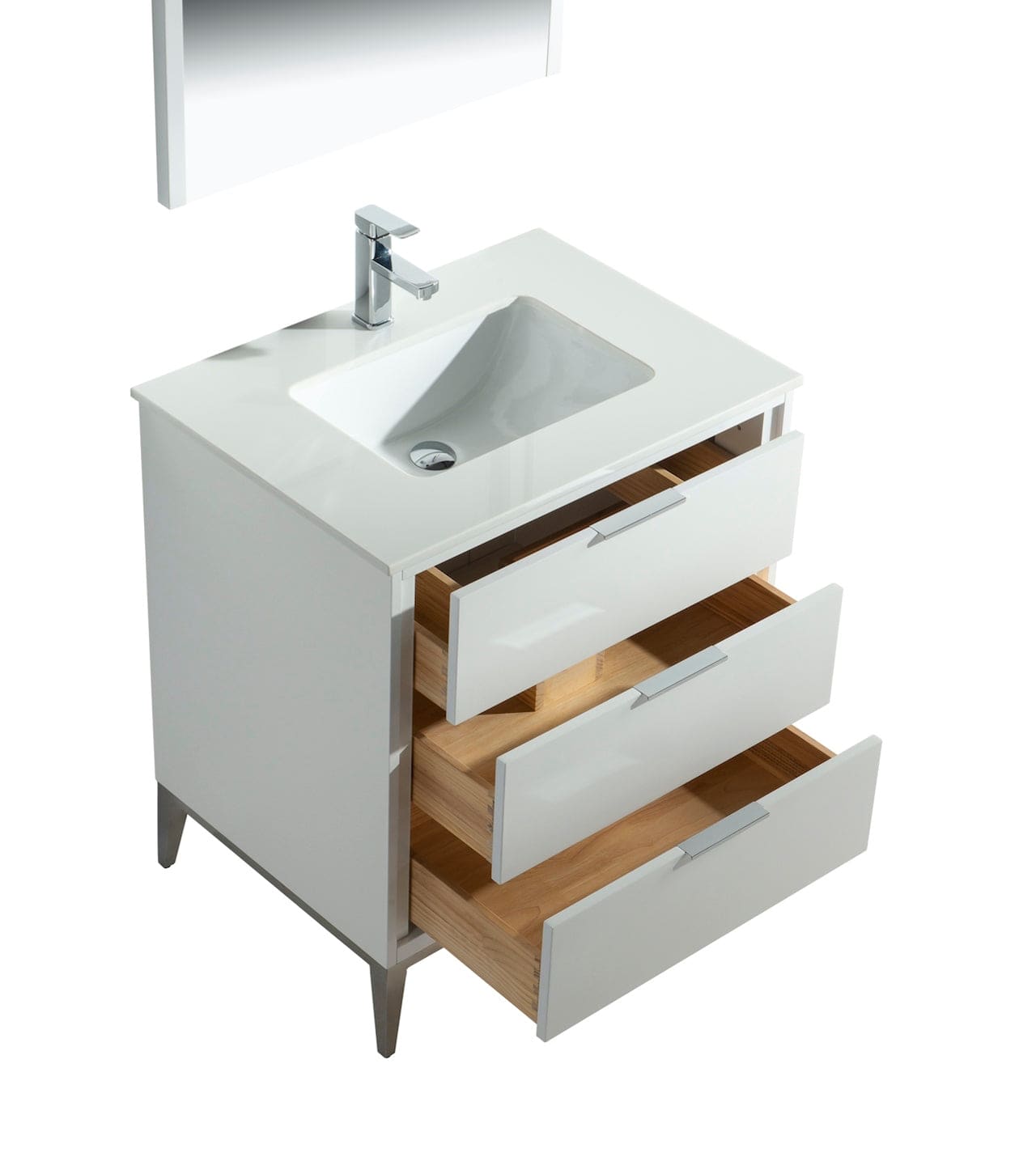 Kube Bath Divani 30" Floor Mount Bathroom Vanity With Quartz Countertop, Backsplash And 3 Drawers KD9930 - Renoz