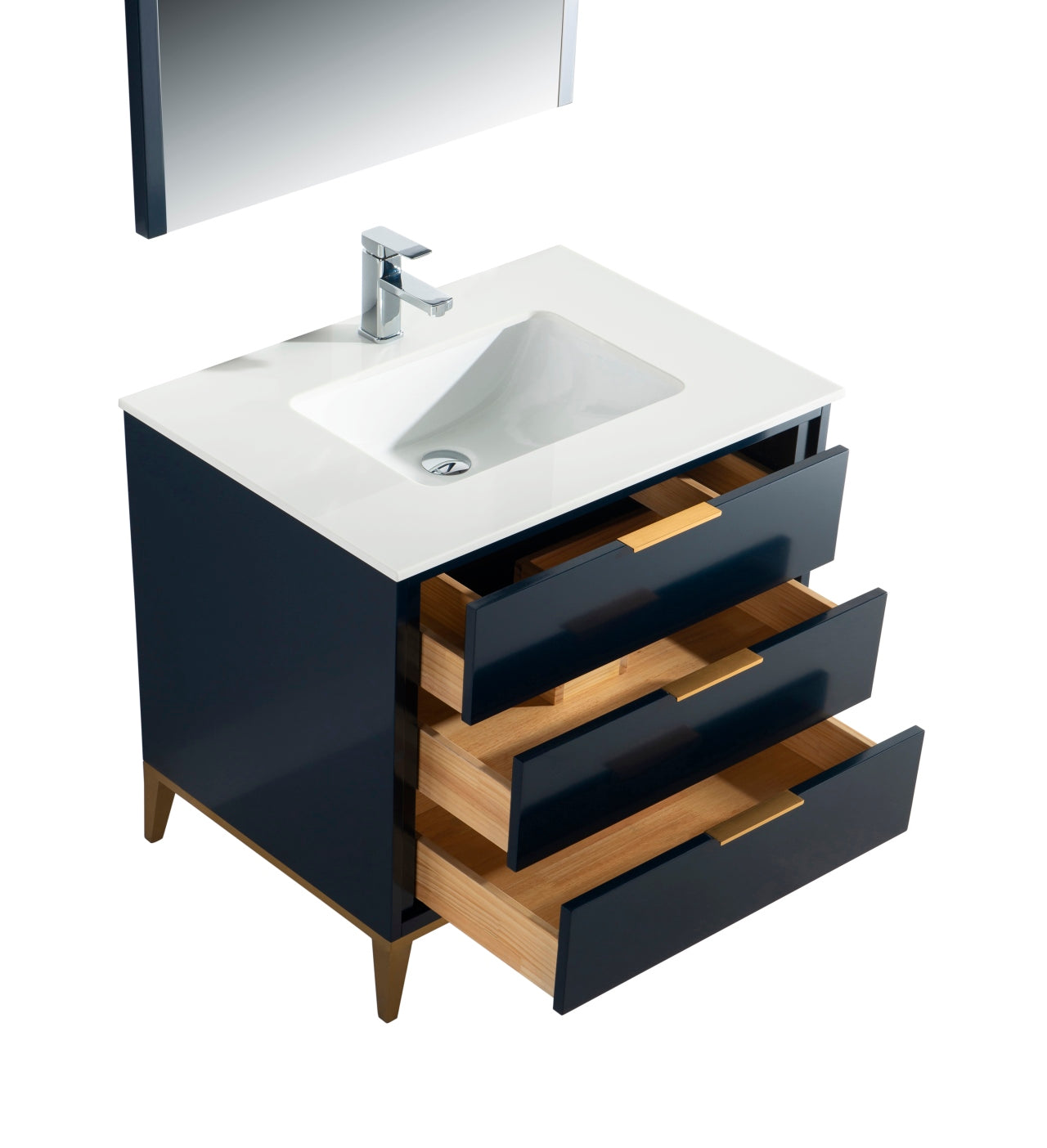 Kube Bath Divani 36" Floor Mount Bathroom Vanity With Quartz Countertop, Backsplash And 3 Drawers - Renoz