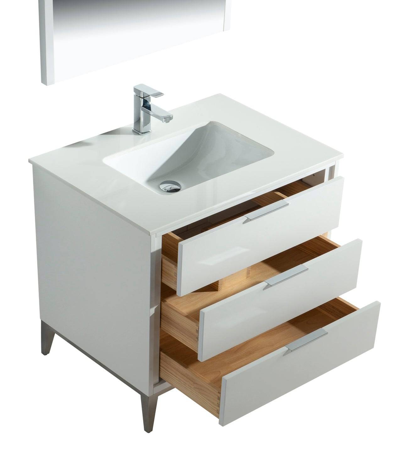 Kube Bath Divani 36" Floor Mount Bathroom Vanity With Quartz Countertop, Backsplash And 3 Drawers - Renoz