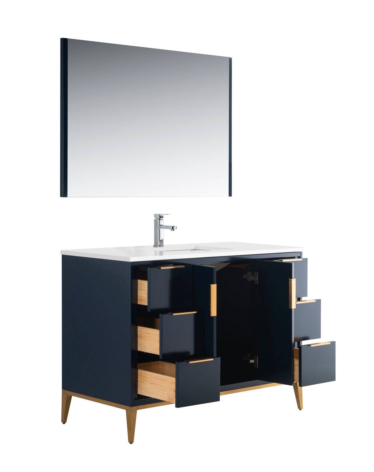 Kube Bath Divani 48" Floor Mount Bathroom Vanity With Quartz Countertop, Backsplash With 6 Drawers And 2 Doors - Renoz