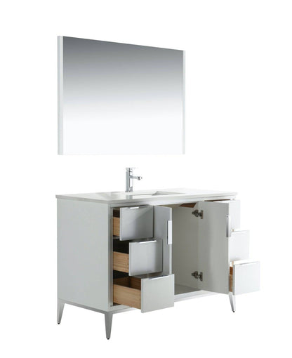 Kube Bath Divani 48" Floor Mount Bathroom Vanity With Quartz Countertop, Backsplash With 6 Drawers And 2 Doors - Renoz