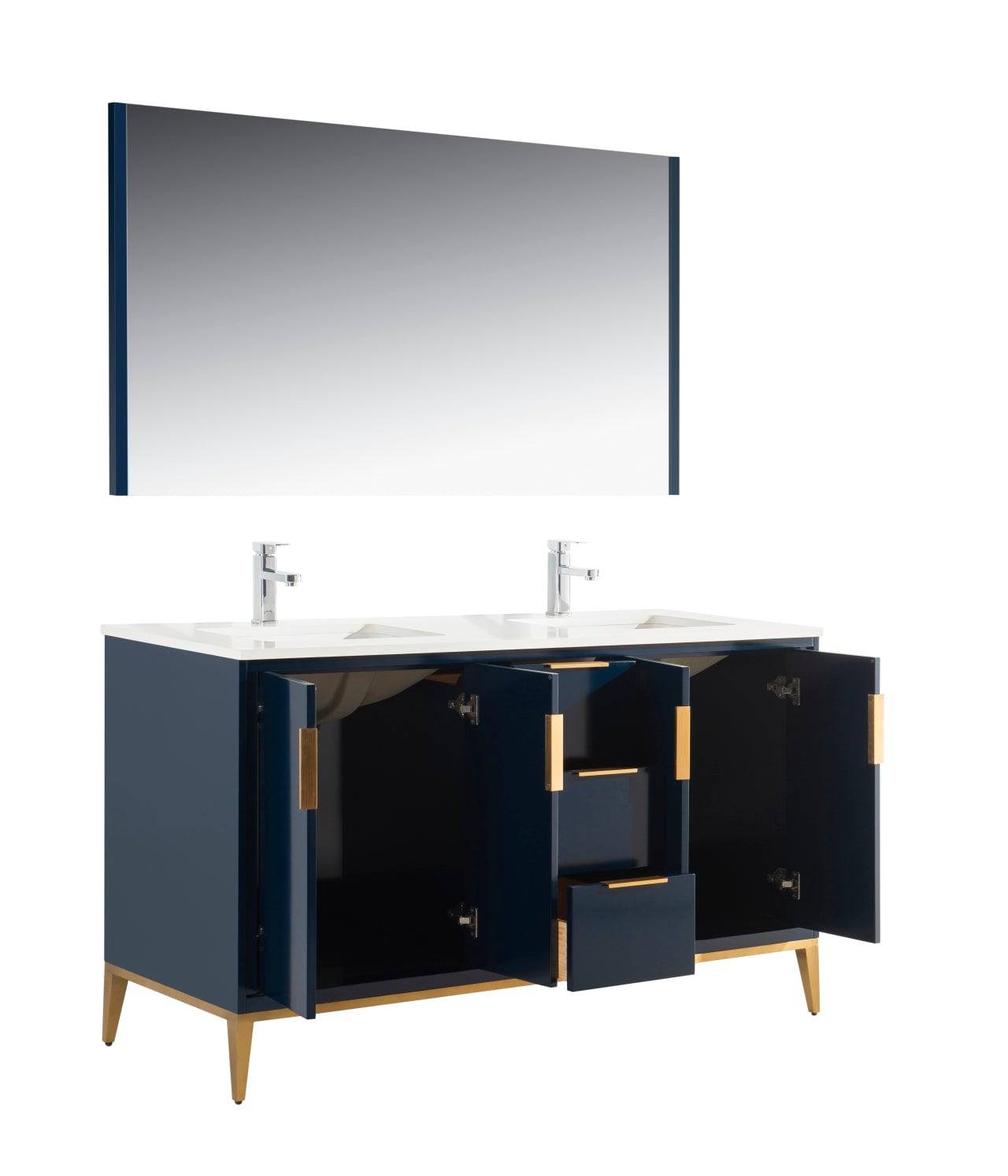 Kube Bath Divani 60" Floor Mount Double Sink Bathroom Vanity With Quartz Countertop , Backsplash and 4 Doors And 3 Drawers KD9960 - Renoz