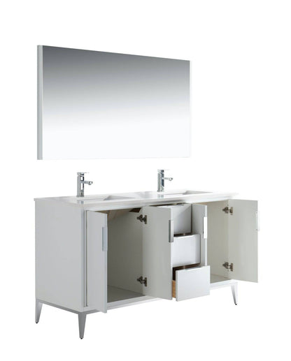 Kube Bath Divani 60" Floor Mount Double Sink Bathroom Vanity With Quartz Countertop , Backsplash and 4 Doors And 3 Drawers KD9960 - Renoz