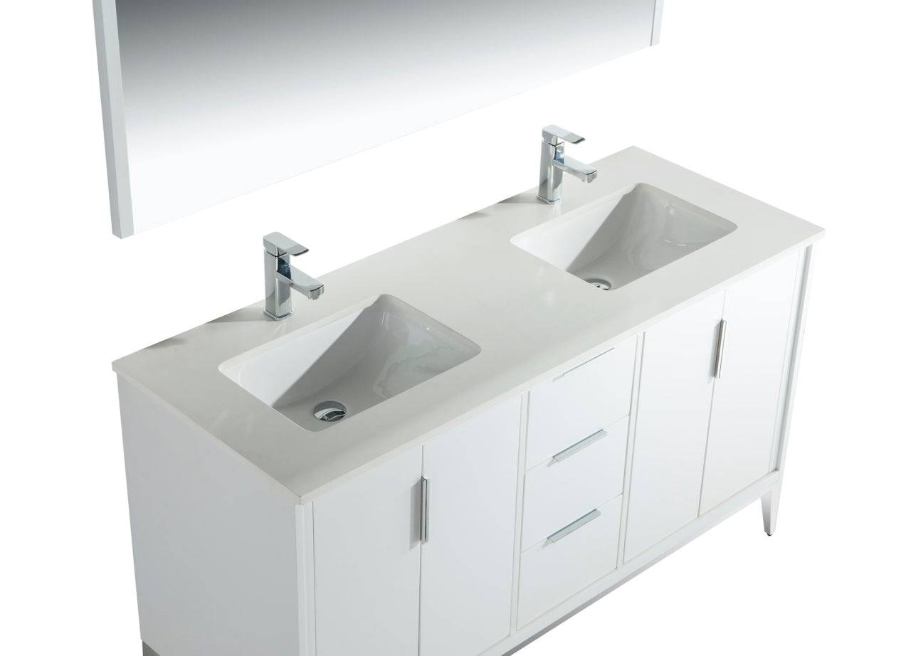 Kube Bath Divani 60" Floor Mount Double Sink Bathroom Vanity With Quartz Countertop , Backsplash and 4 Doors And 3 Drawers KD9960 - Renoz