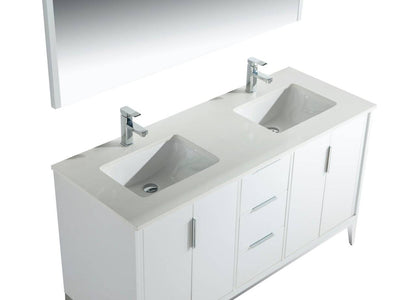 Kube Bath Divani 60" Floor Mount Double Sink Bathroom Vanity With Quartz Countertop , Backsplash and 4 Doors And 3 Drawers KD9960 - Renoz