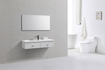 Kube Bath Elise 44″ Meuble-lavabo de salle de bain moderne à montage mural - Blanc brillant