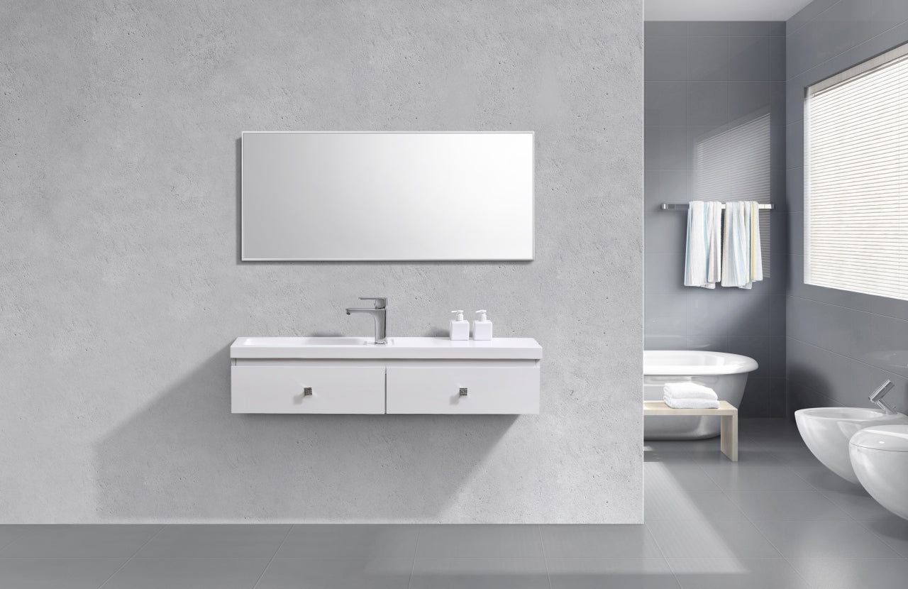 Kube Bath Elise 44″ Meuble-lavabo de salle de bain moderne à montage mural - Blanc brillant