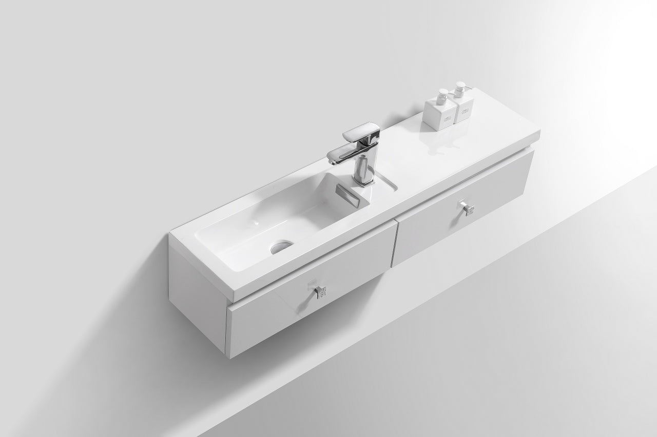 Kube Bath Elise 44″ Meuble-lavabo de salle de bain moderne à montage mural - Blanc brillant