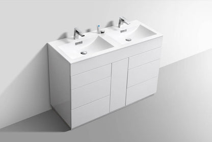 Kube Bath Milano 48" Double Sink Floor Mount Modern Bathroom Vanity With 6 Drawers and 1 Door - Renoz