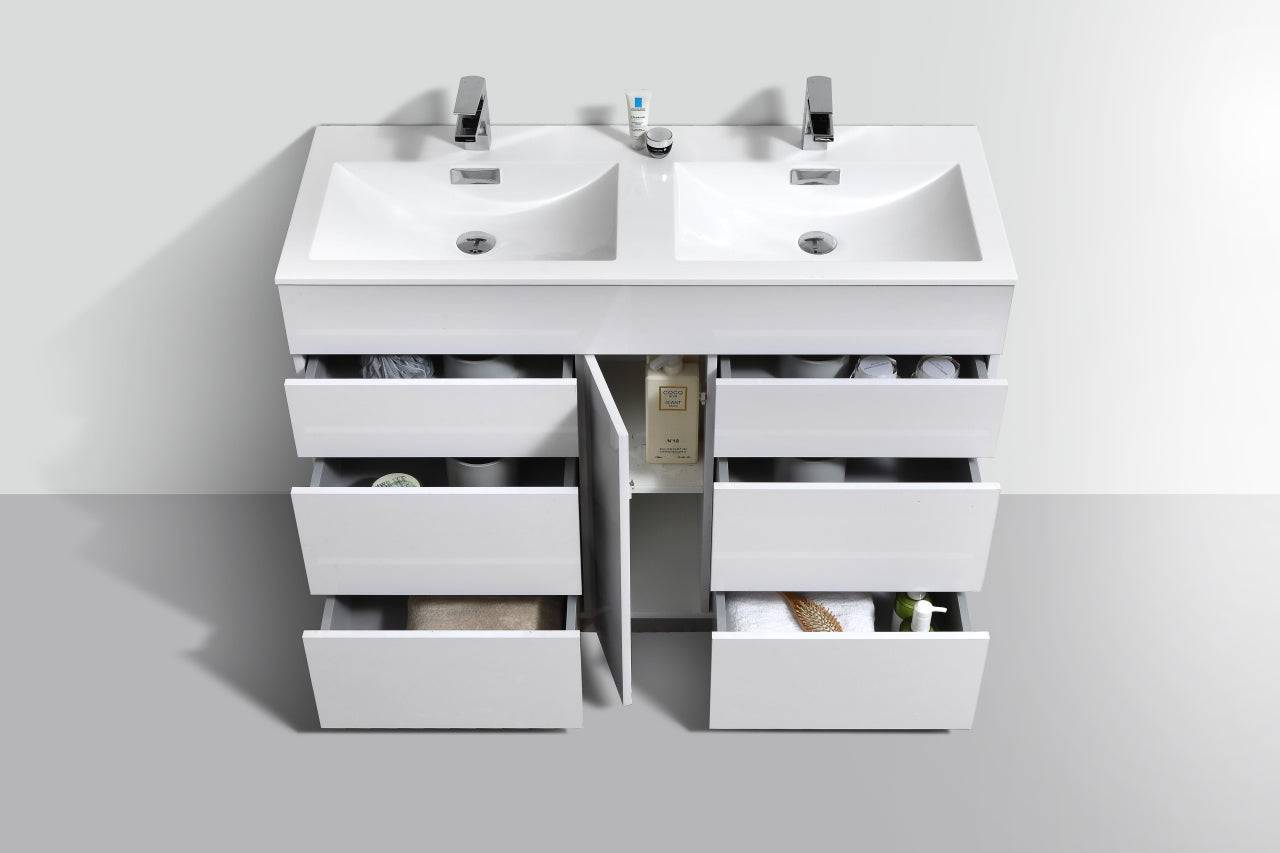 Kube Bath Milano 48" Double Sink Floor Mount Modern Bathroom Vanity With 6 Drawers and 1 Door - Renoz