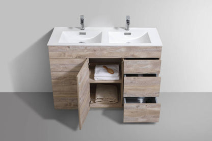 Kube Bath Milano 48" Double Sink Floor Mount Modern Bathroom Vanity With 6 Drawers and 1 Door - Renoz