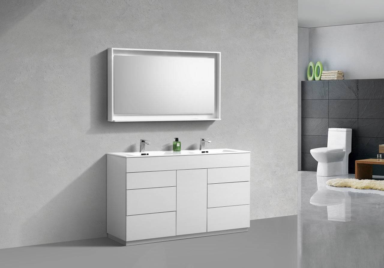 Kube Bath Milano 60" Double Sink Floor Mount Modern Bathroom Vanity With 6 Drawers and 1 Door - Renoz