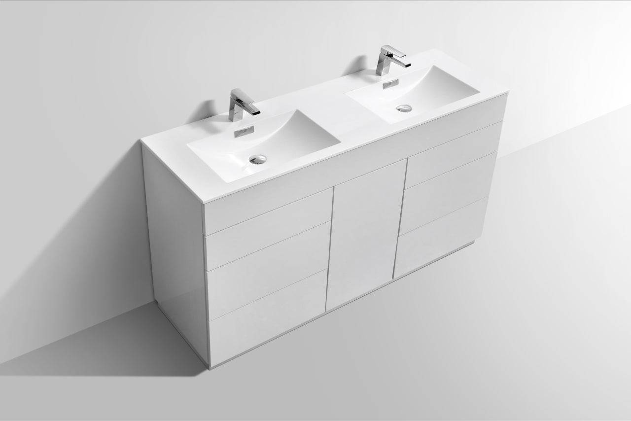 Kube Bath Milano 60" Double Sink Floor Mount Modern Bathroom Vanity With 6 Drawers and 1 Door - Renoz