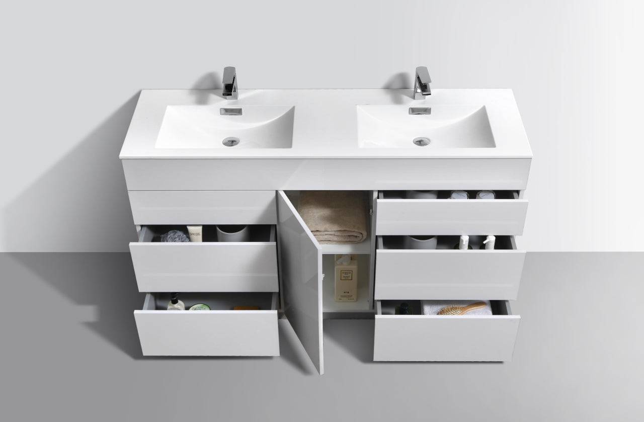 Kube Bath Milano 60" Double Sink Floor Mount Modern Bathroom Vanity With 6 Drawers and 1 Door - Renoz