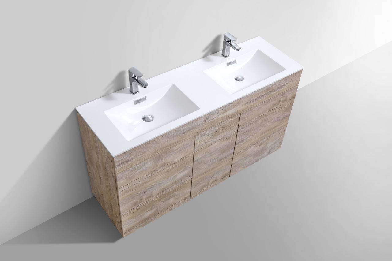 Kube Bath Milano 60" Double Sink Floor Mount Modern Bathroom Vanity With 6 Drawers and 1 Door - Renoz