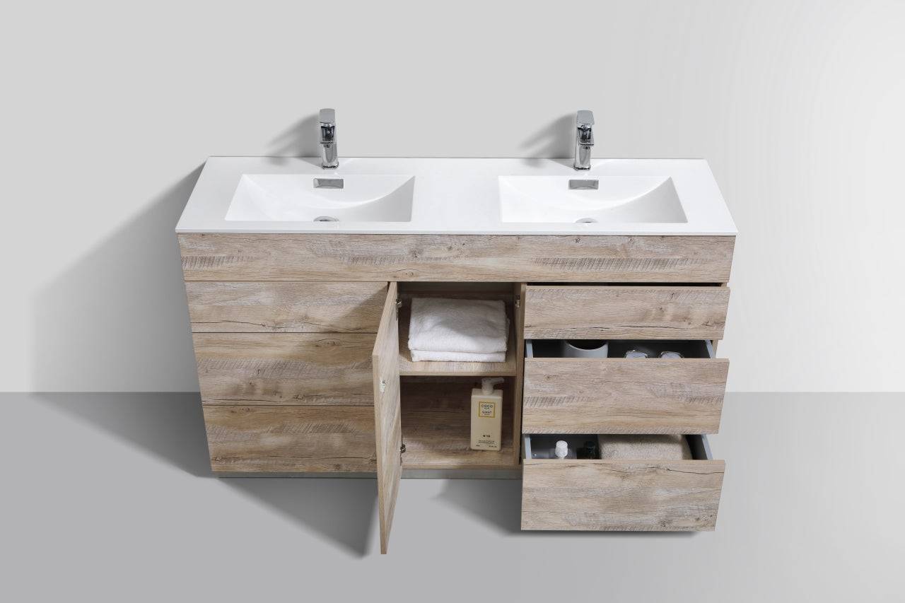 Kube Bath Milano 60" Double Sink Floor Mount Modern Bathroom Vanity With 6 Drawers and 1 Door - Renoz