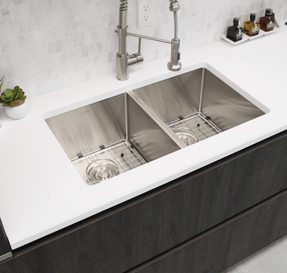 Stylish Topaz 28" x 18" Double Bowl Undermount Stainless Steel Kitchen Sink S-300XG - Renoz