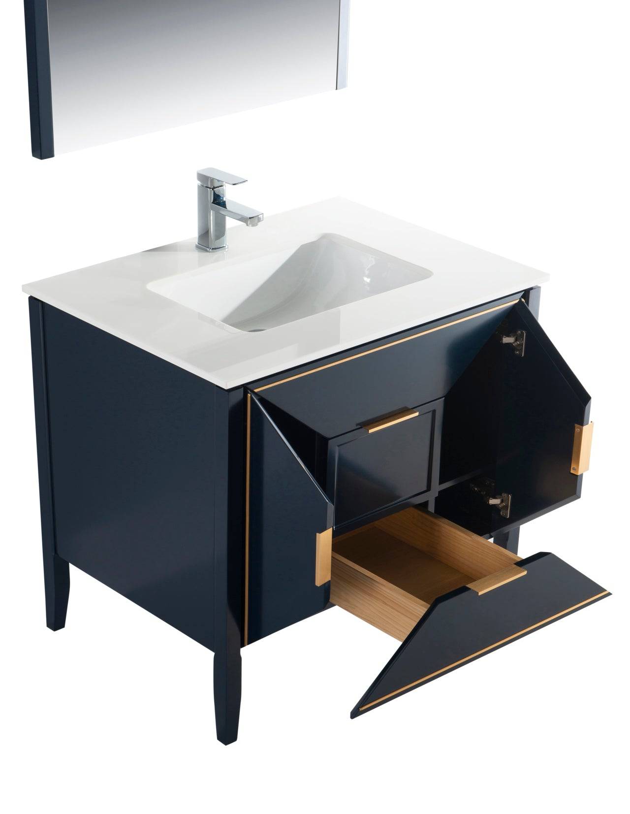 Kube Bath Vetro 36" Single Sink Floor Mount Bathroom Vanity With Quartz Countertop and Backsplash KV8836 - Renoz