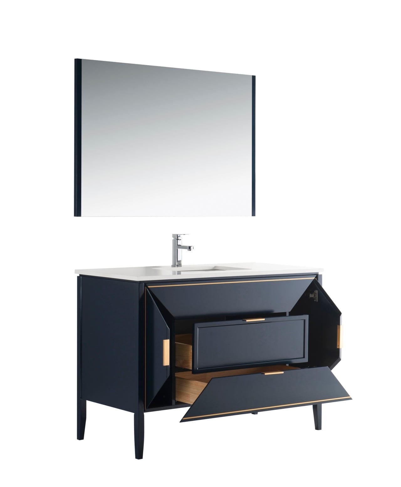 Kube Bath Vetro 48" Single Sink Floor Mount Bathroom Vanity With Quartz Countertop and Backsplash KV8848 - Renoz