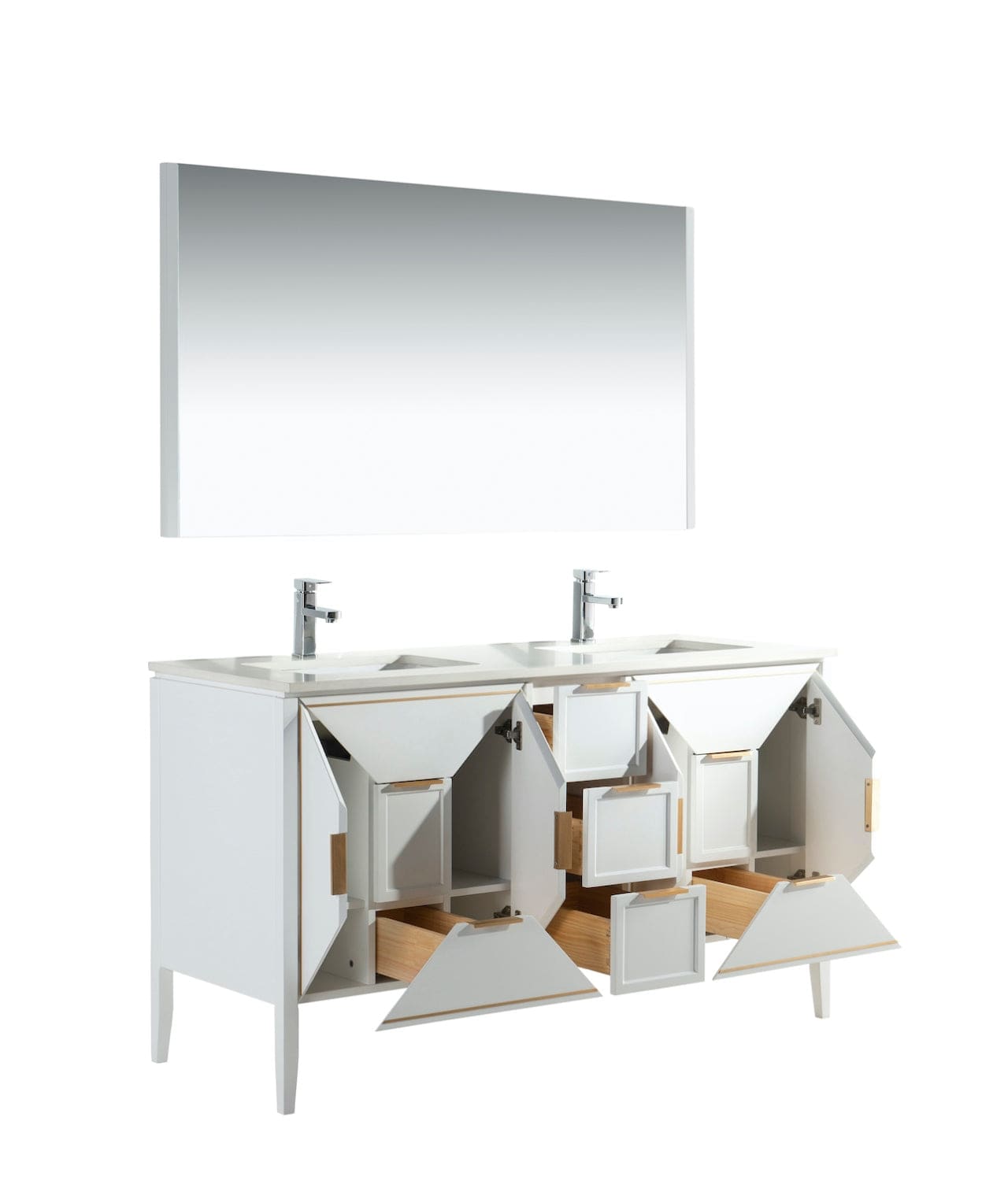 Kube Bath Vetro 60" Double Sink Floor Mount Bathroom Vanity With Quartz Countertop and Backsplash KV8860 - Renoz