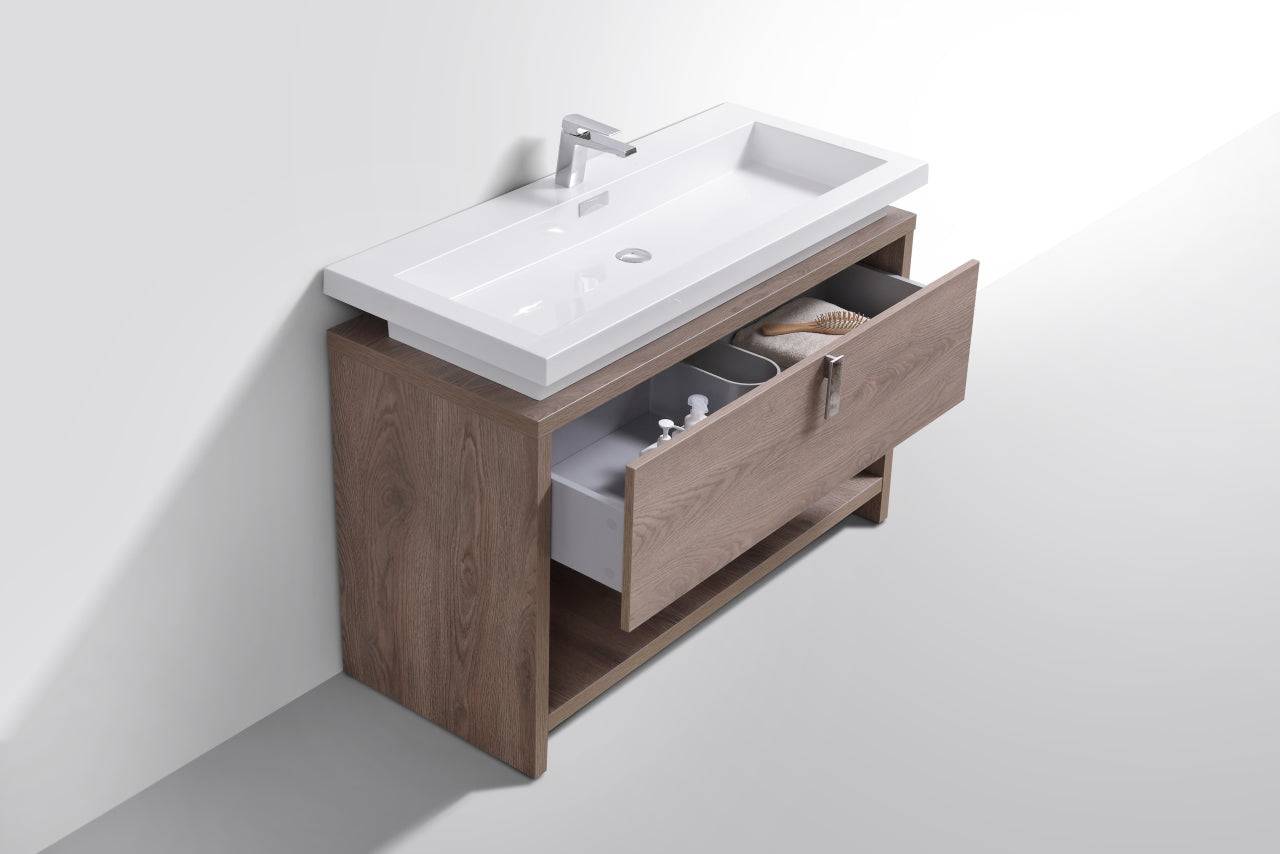 Kube Bath Levi 48" Floor Mount Modern Single Sink Bathroom Vanity With Cubby Hole L1200 - Renoz