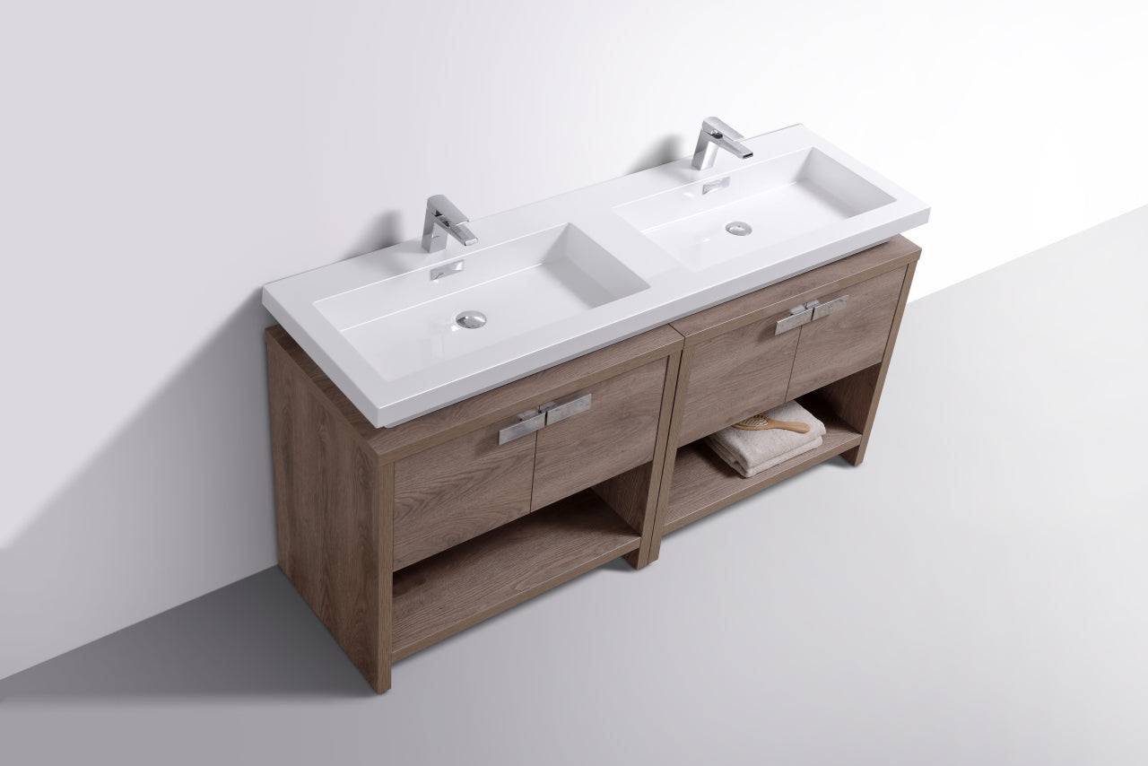 Kube Bath Levi 63" Floor Mount Double Sink Bathroom Vanity With 4 Doors and Double Cubby Hole - Renoz