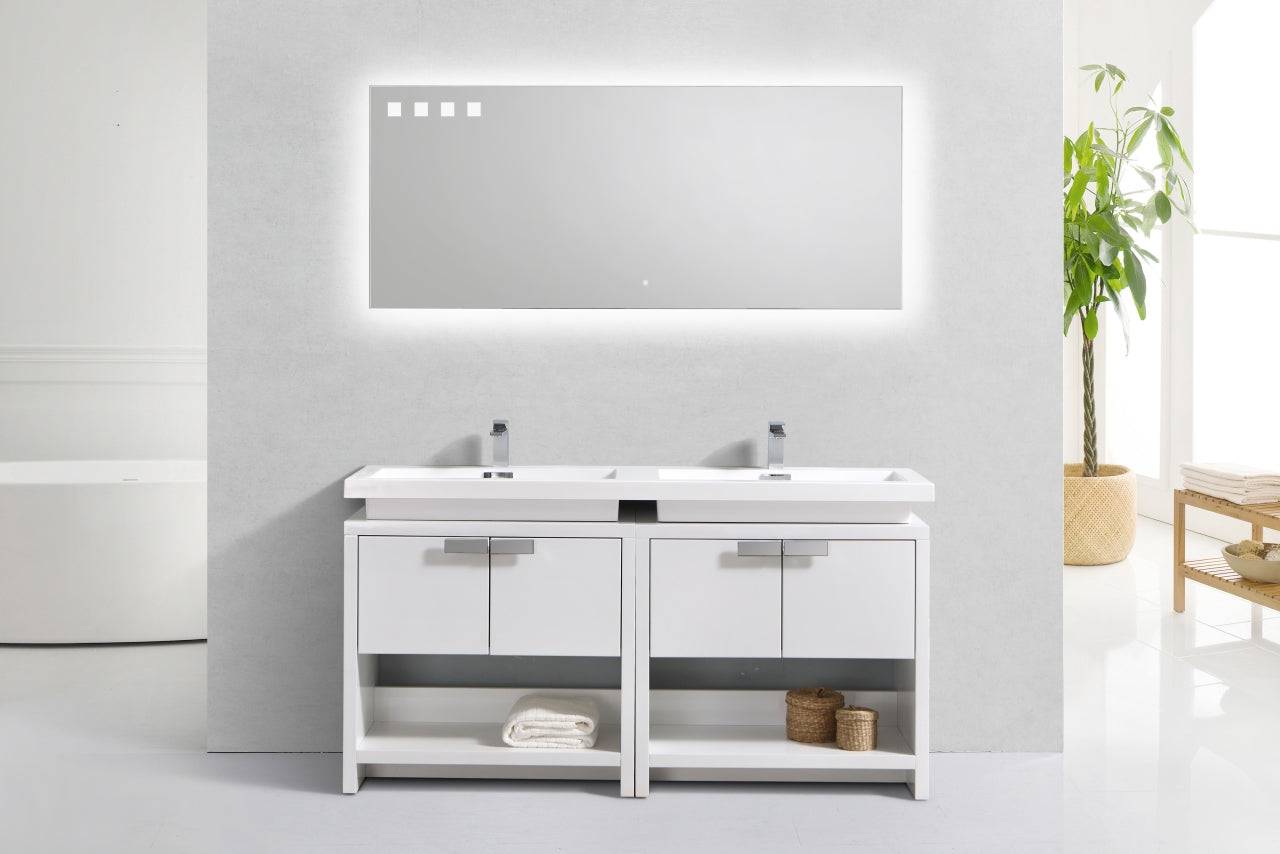 Kube Bath Levi 63" Floor Mount Double Sink Bathroom Vanity With 4 Doors and Double Cubby Hole - Renoz