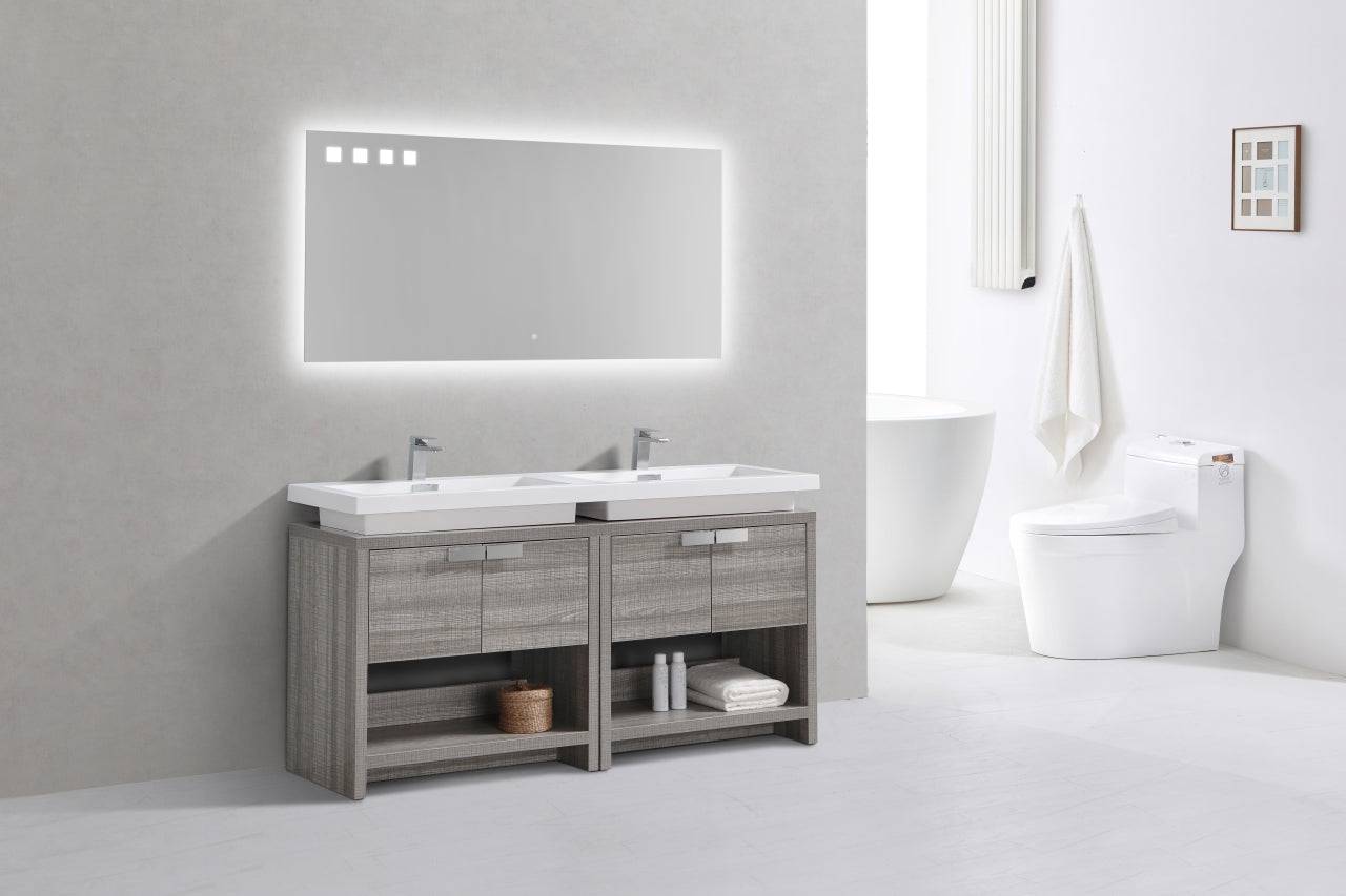 Kube Bath Levi 63" Floor Mount Double Sink Bathroom Vanity With 4 Doors and Double Cubby Hole - Renoz