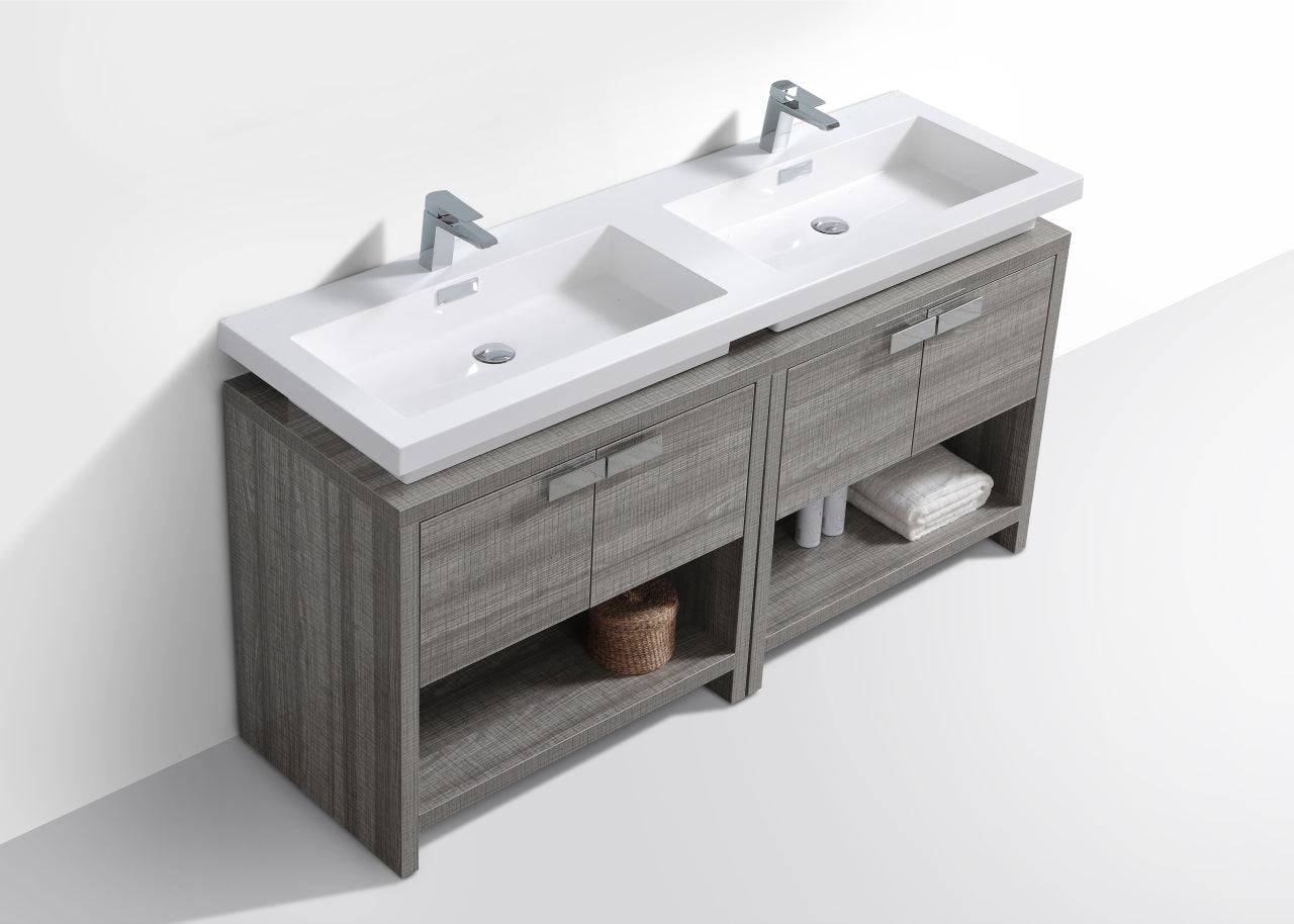 Kube Bath Levi 63" Floor Mount Double Sink Bathroom Vanity With 4 Doors and Double Cubby Hole - Renoz