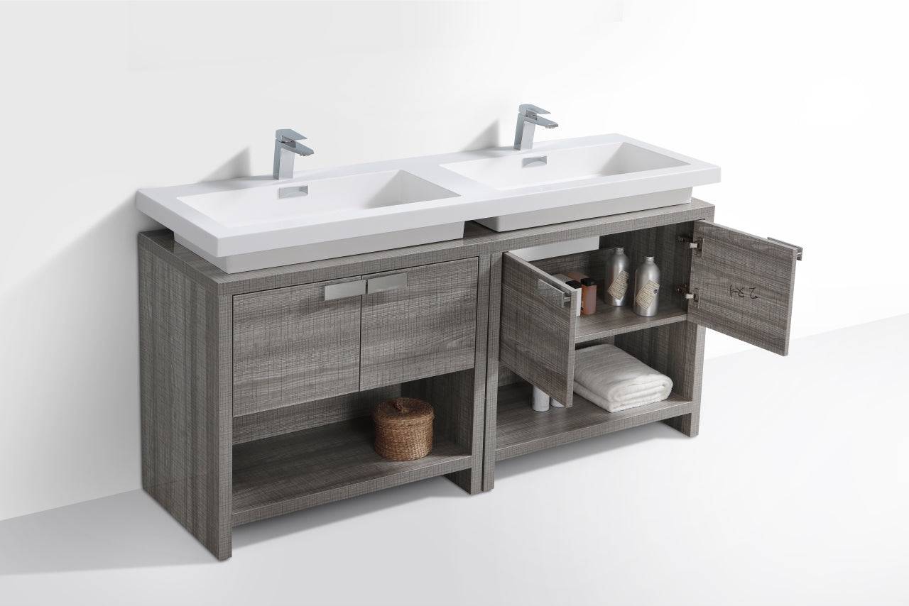 Kube Bath Levi 63" Floor Mount Double Sink Bathroom Vanity With 4 Doors and Double Cubby Hole - Renoz