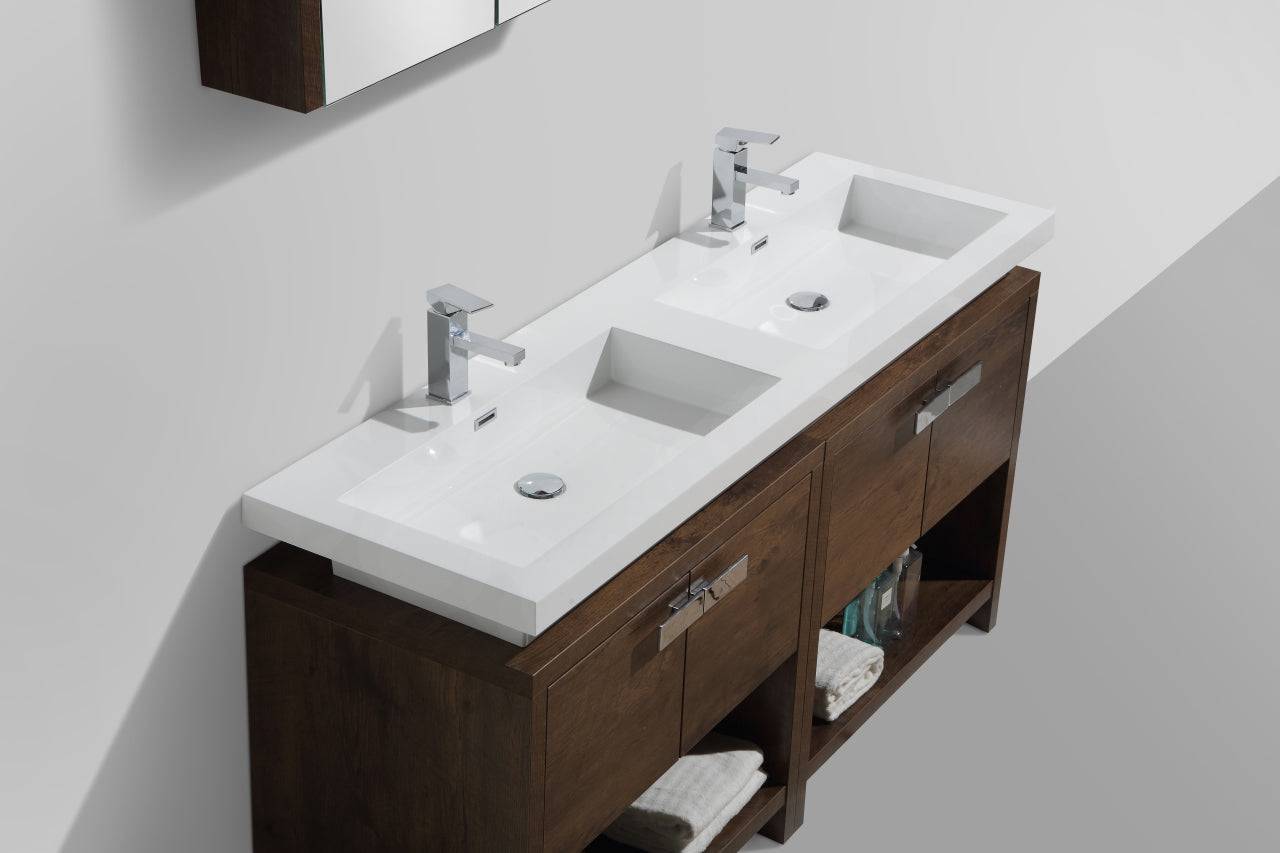 Kube Bath Levi 63" Floor Mount Double Sink Bathroom Vanity With 4 Doors and Double Cubby Hole - Renoz