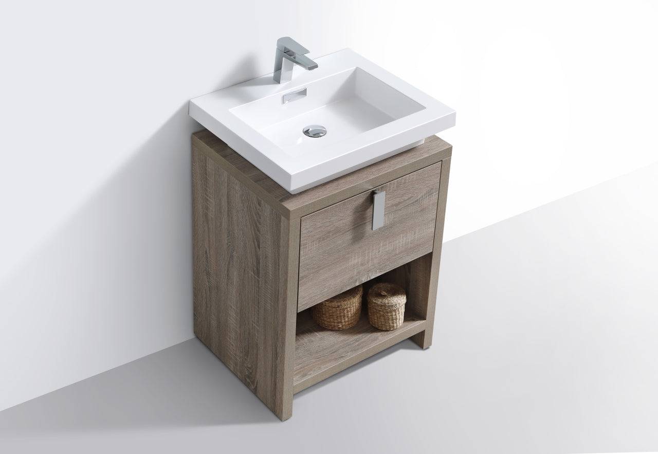 Kube Bath Levi 24" Floor Mount Single Sink Single Drawer Bathroom Vanity With Cubby Hole - Renoz