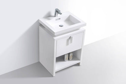 Kube Bath Levi 24" Floor Mount Single Sink Single Drawer Bathroom Vanity With Cubby Hole - Renoz