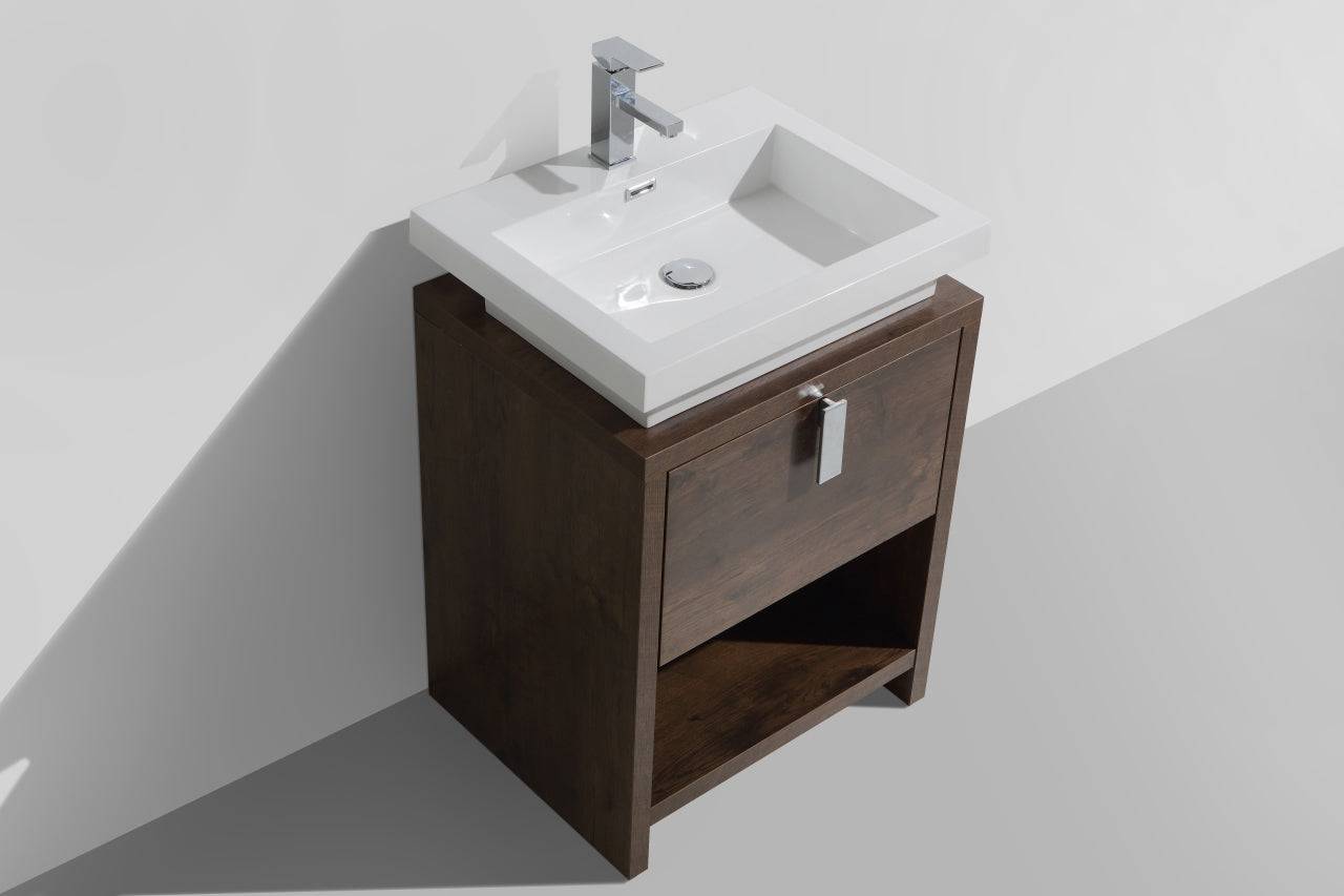 Kube Bath Levi 24" Floor Mount Single Sink Single Drawer Bathroom Vanity With Cubby Hole - Renoz