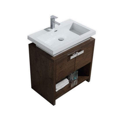 Kube Bath Meuble-lavabo de salle de bain moderne en bois de rose 30 po Levi avec compartiment de rangement