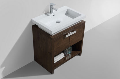 Kube Bath Meuble-lavabo de salle de bain moderne en bois de rose 30 po Levi avec compartiment de rangement