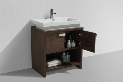 Kube Bath Meuble-lavabo de salle de bain moderne en bois de rose 30 po Levi avec compartiment de rangement